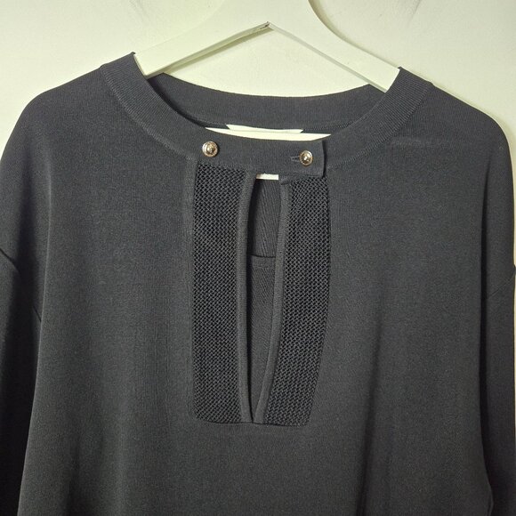 Exclusively Misook Size M Black Button Keyhole Chest Long Sleeve Sweater - Picture 2 of 13